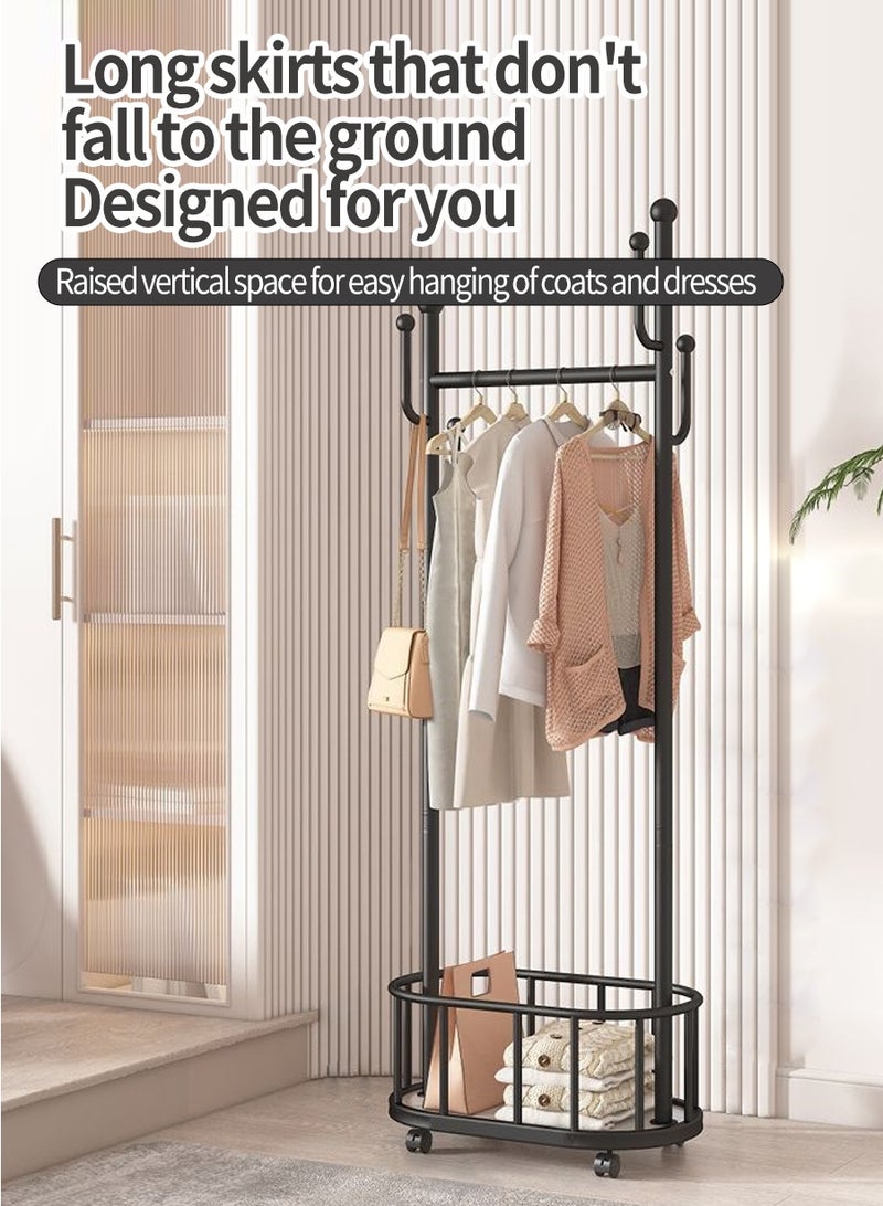 BEIRUI Rolling Metal Clothes Rack, Metal Clothes Rack with Wheels and Storage Basket, Branch Shape Hooks, Suitable for Hanging Clothes, Hats and Handbags in Living Room, Bedroom 60cm - Image 4